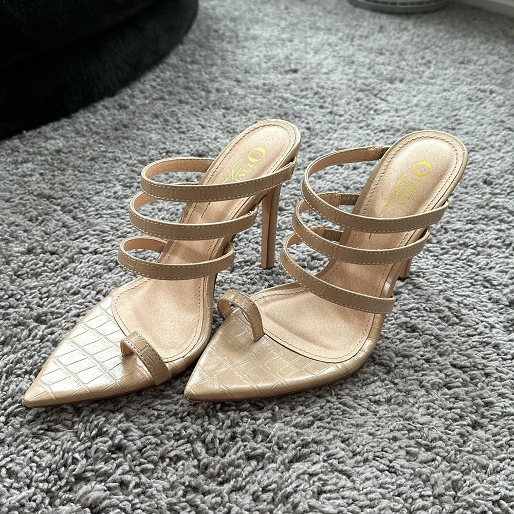 Nude Croc Print Heels